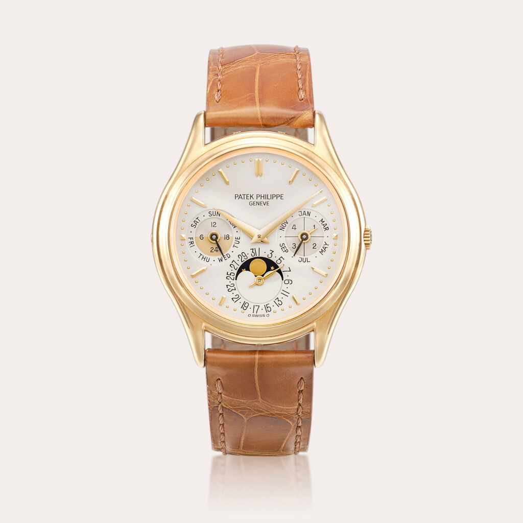 View full screen - View 1 of Lot 2253. Reference 3940, 2nd Series | A yellow gold perpetual calendar wristwatch with moon phases, 24 hours and leap year indication, Circa 1991.