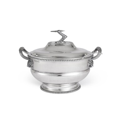 View full screen - View 1 of Lot 177. A George III silver Soup Tureen and Cover, Prince & Cattles, York, 1806.
