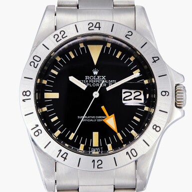 View full screen - View 1 of Lot 89. Explorer II 'Steve McQueen straight hand', Reference 1655 | A stainless steel wristwatch with date, 24-hour indication and bracelet | Circa 1971.