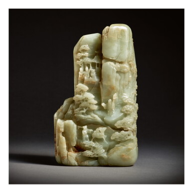 View full screen - View 1 of Lot 238. A LARGE PALE GREEN JADE 'IMMORTALS' MOUNTAIN, QING DYNASTY, QIANLONG PERIOD.