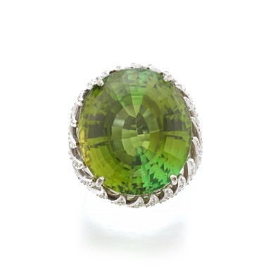 View full screen - View 1 of Lot 942. Tourmaline and Diamond Ring.