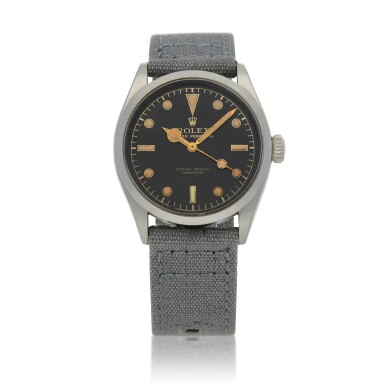 View full screen - View 1 of Lot 5. Oyster Perpetual, Ref. 6284, Stainless steel wristwatch with 'Submariner style' dial Circa 1955 | 勞力士 | 6284型號「Oyster Perpetual」精鋼腕錶配Submariner風格錶盤,約1955年製.