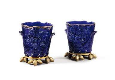 View full screen - View 1 of Lot 317. A pair of earthenware and gilt-bronze flower pot holders, 20th century.
