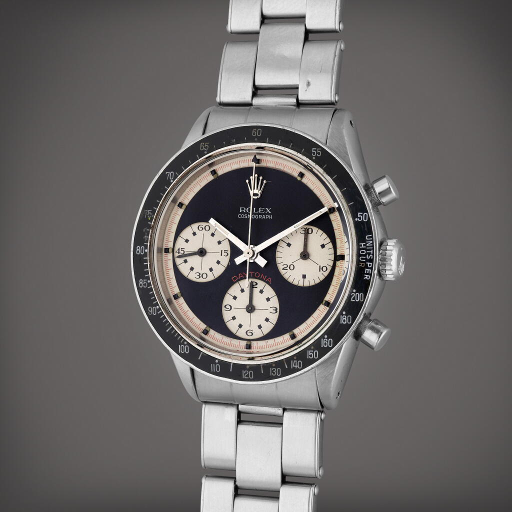 View full screen - View 1 of Lot 284. Reference 6241 Daytona 'Paul Newman' | A stainless steel chronograph wristwatch with bracelet, 1968.