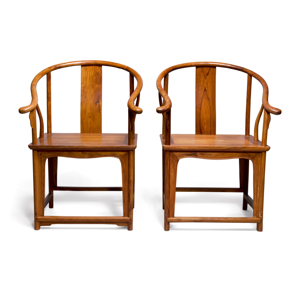 View full screen - View 1 of Lot 974. A PAIR OF 'HUALI' HORSESHOE-BACK ARMCHAIRS, 20TH CENTURY.