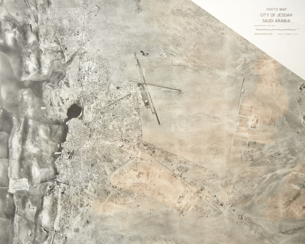 View full screen - View 1 of Lot 69. Jeddah—Aero Service Corp | A detailed aerial photograph showing the city of Jeddah in February, 1956..