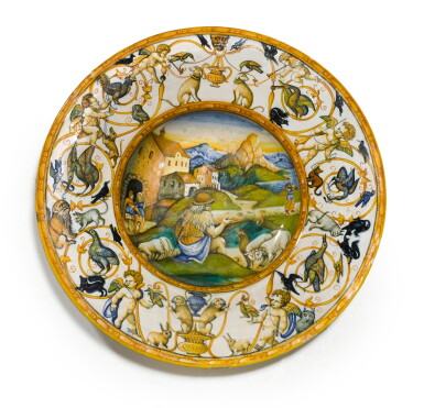 View full screen - View 1 of Lot 212. An Urbino maiolica istoriato plate, Circa 1565, probably the workshop of Orazio Fontana.