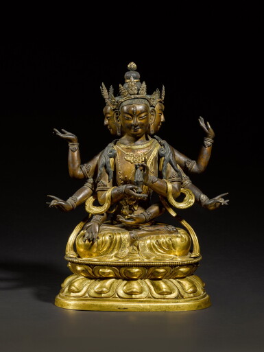 View full screen - View 1 of Lot 178. A gilt-bronze figure of Ushnishavijaya, Qing dynasty, Qianlong period | 清乾隆 鎏金銅尊勝佛母坐像.