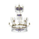 A Swedish Gustav IV Cut-Glass and Cobalt Blue Glass Mounted Gilt-Bronze Six-Light Chandelier, Late 18th Century