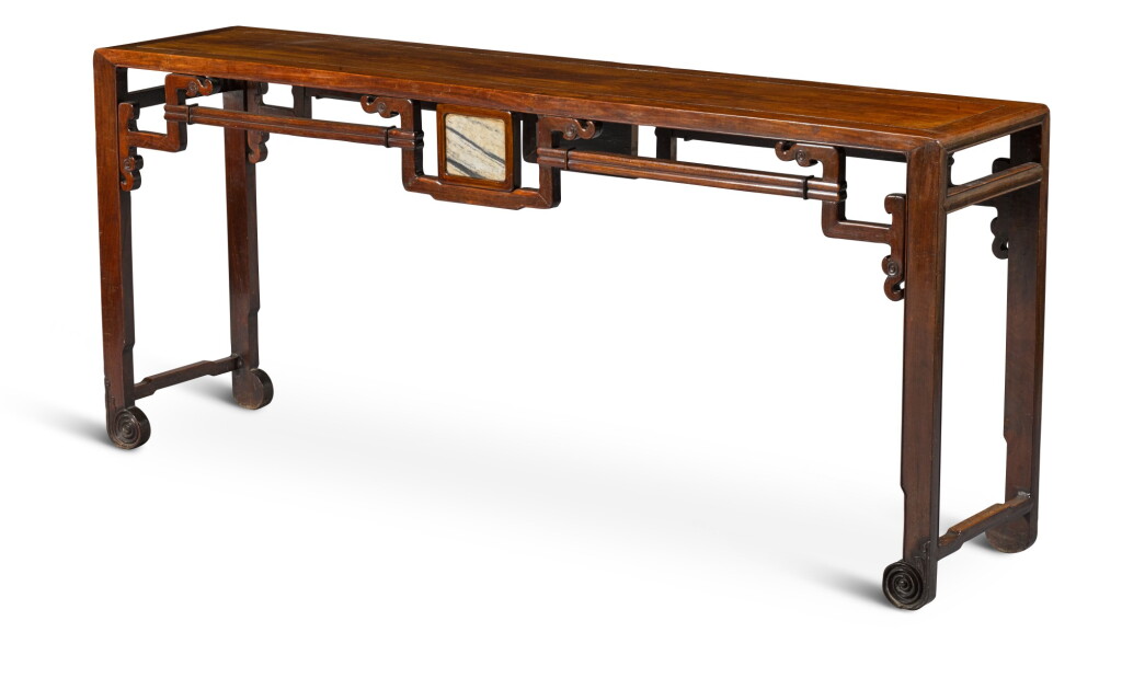 Hong Mu Table A long hongmu table Qing dynasty, 19th century | 清十九世紀 紅木嵌大理石條桌 ...