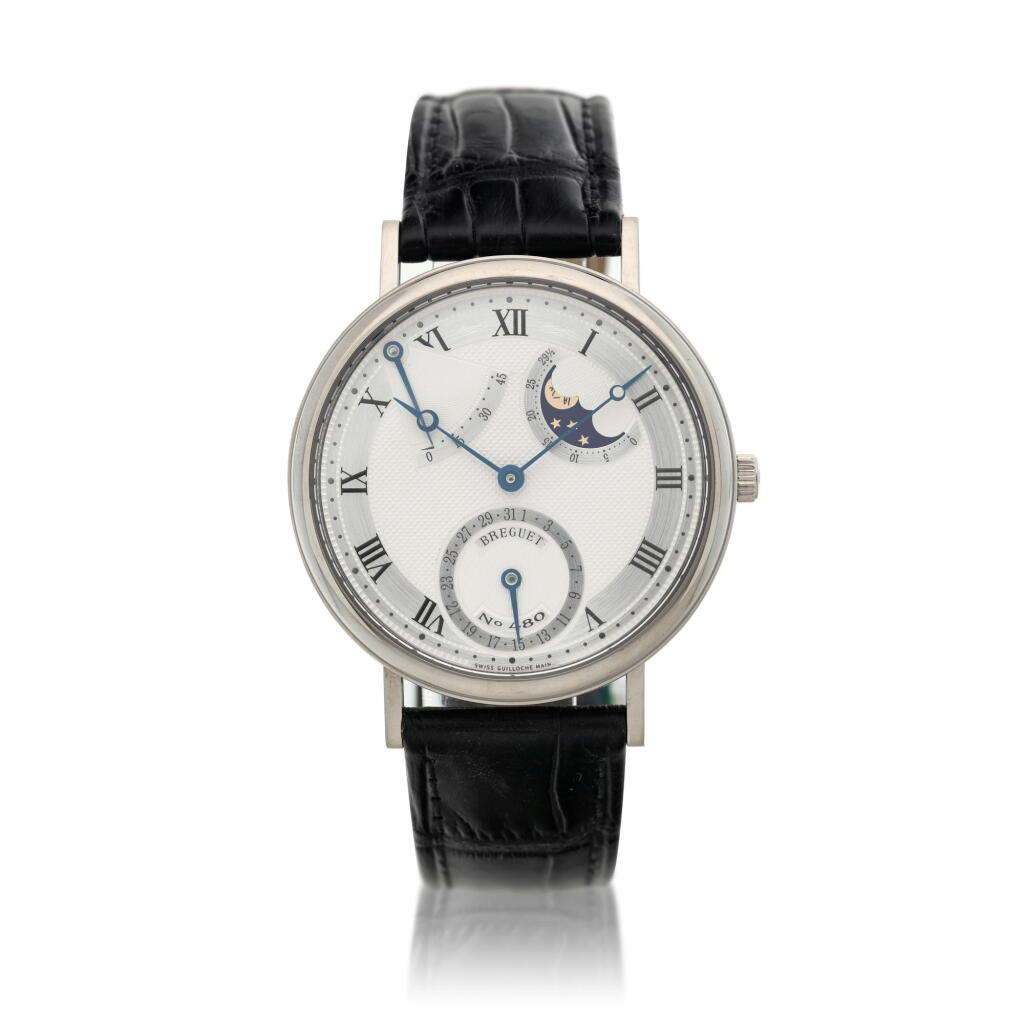 View full screen - View 1 of Lot 27. Reference 3137 Classique A white gold automatic wristwatch with moon phases, date, and power reserve indication, Circa 2005.