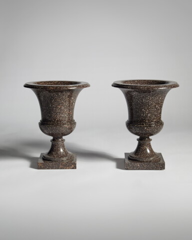 View full screen - View 1 of Lot 383. A Pair of Swedish Neoclassical Blyberg Porphyry Vases, Älvdalen, First Half 19th Century.