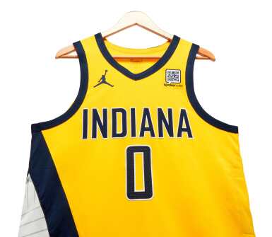 View full screen - View 1 of Lot 36. Tyrese Haliburton Indiana Pacers 2024-2025 Kia NBA Tip-Off Game Worn Statement Edition Jersey .