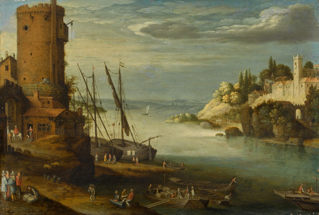 View full screen - View 1 of Lot 127. A river landscape with a fort.