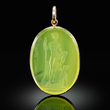 View full screen - View 1 of Lot 6. Salomon Jacobsen (1756- circa 1829) | Danish, circa 1820-1835 | After Bertel Thorvaldsen (1770-1844) | Intaglio with Pastorello or The Shepherd Boy.