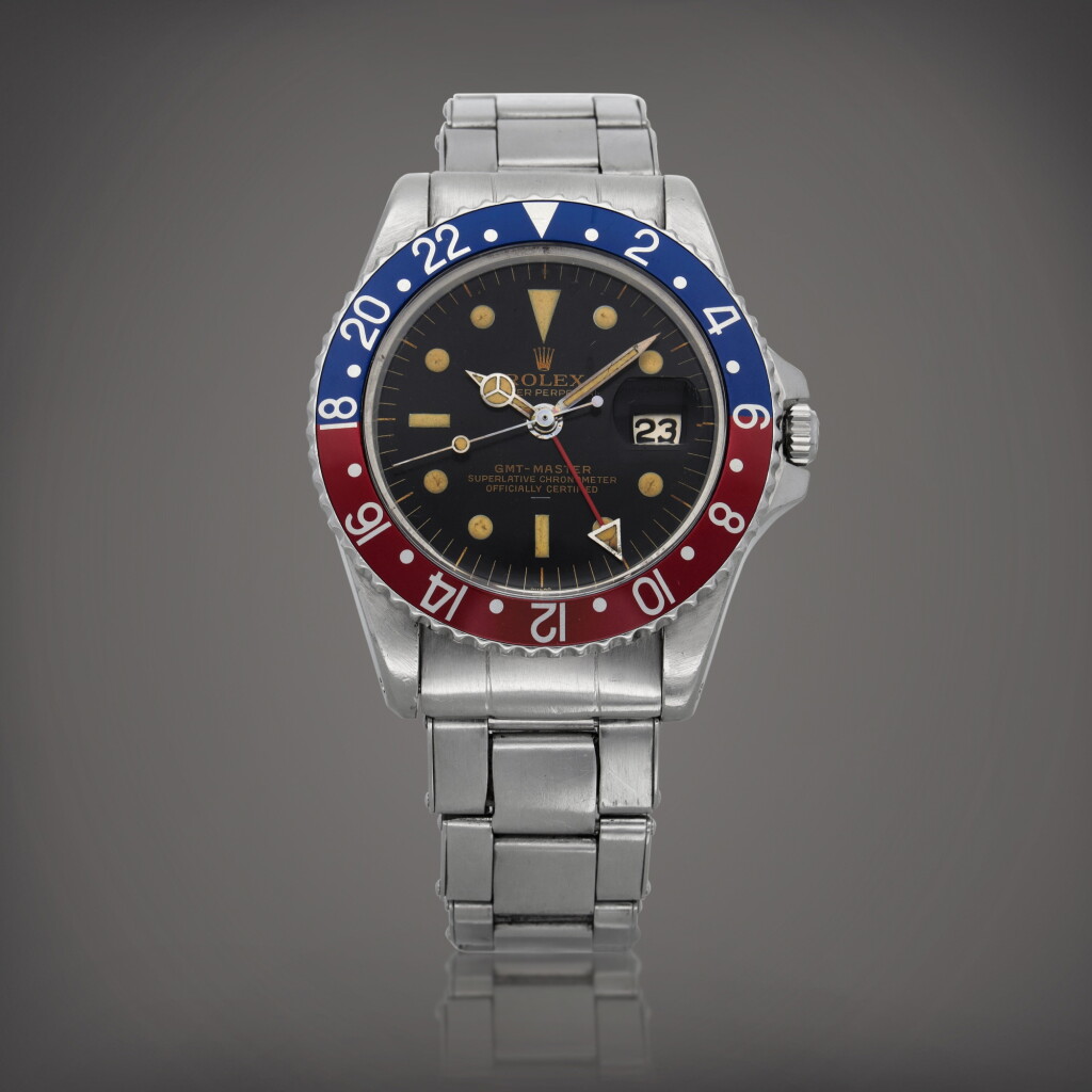 View full screen - View 1 of Lot 85. GMT-Master 'Pepsi Underline', Reference 1675 A stainless steel dual time zone wristwatch with date and bracelet Circa 1963 | 勞力士 | GMT-Master 'Pepsi Underline' 型號 1675 精鋼兩地時間鍊帶腕錶備日期顯示,製作年份約 1963.