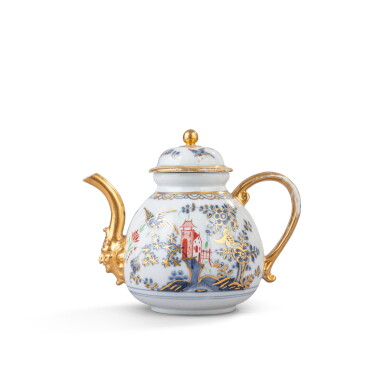 View full screen - View 1 of Lot 614. A Meissen porcelain Hausmaler teapot and cover, the porcelain circa 1725, the decoration mid-18th century.