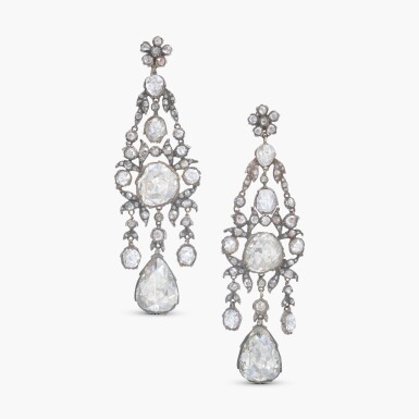 View full screen - View 1 of Lot 558. Pair of Diamond Pendent Earrings.
