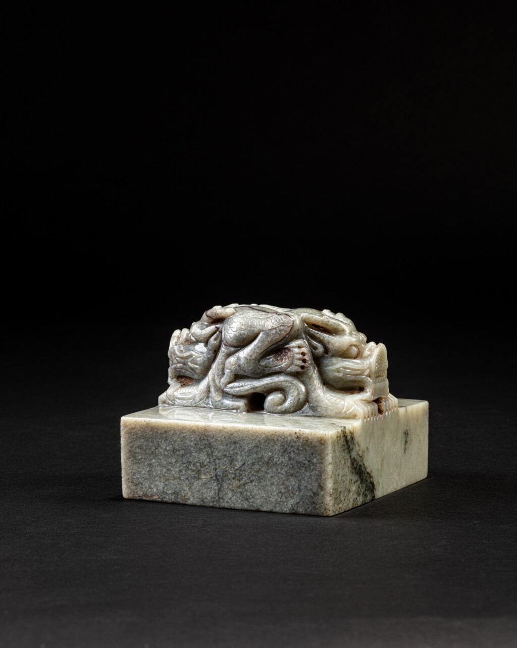 View full screen - View 1 of Lot 10. An important celadon jade 'Zhishan Daci Fawang' Buddhist seal, Ming dynasty.