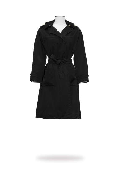 View full screen - View 1 of Lot 88. Sans griffe, circa 1961, Black satin wide coat | Manteau ample en satin noire.
