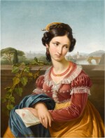 CHARLES PICQUE | PORTRAIT OF PAOLINA, SEATED HALF-LENGTH, BEYOND HER ROME AND THE TIBER