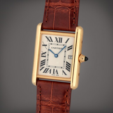 View full screen - View 1 of Lot 452. Tank Louis Cartier, Reference 2441 | A yellow gold wristwatch with date | Circa 2015.
