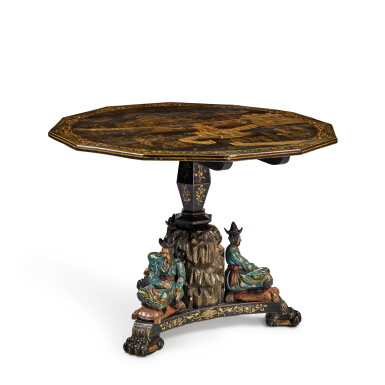 View full screen - View 1 of Lot 40. A George IV Japanned and Polychrome Dodecahedral Tilt-Top Centre Table in the manner of Frederick Crace, Circa 1830.