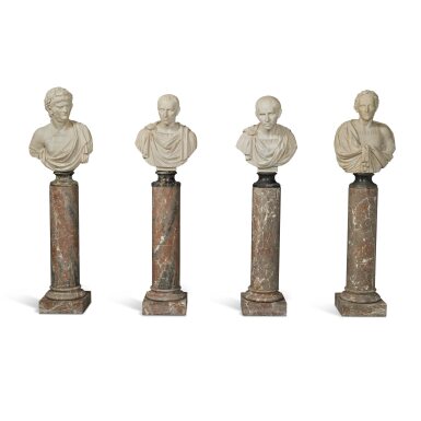 View full screen - View 1 of Lot 149. Four Italian Carved Marble Busts of Roman Emperors, 19th Century.
