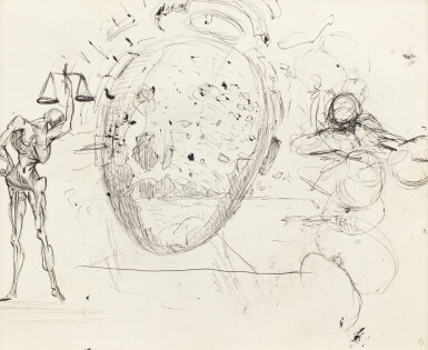 View full screen - View 1 of Lot 3. SALVADOR DALÍ | ETUDE POUR LE TABLEAU VITESSE MAXIMALE DE LA VIERGE DE RAPHAËL (1954) ET DEUX PERSONNAGES - RECTO; ETUDE POUR LE TABLEAU GALATÉE EN FORMATION (VERS 1954) - VERSO.
