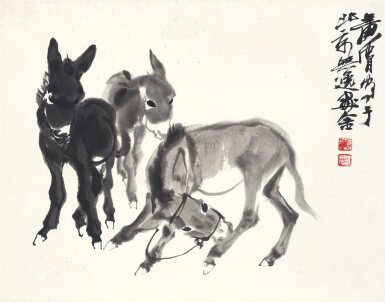 View full screen - View 1 of Lot 3191. 黃胄 三驢 | Huang Zhou, Three Donkeys.