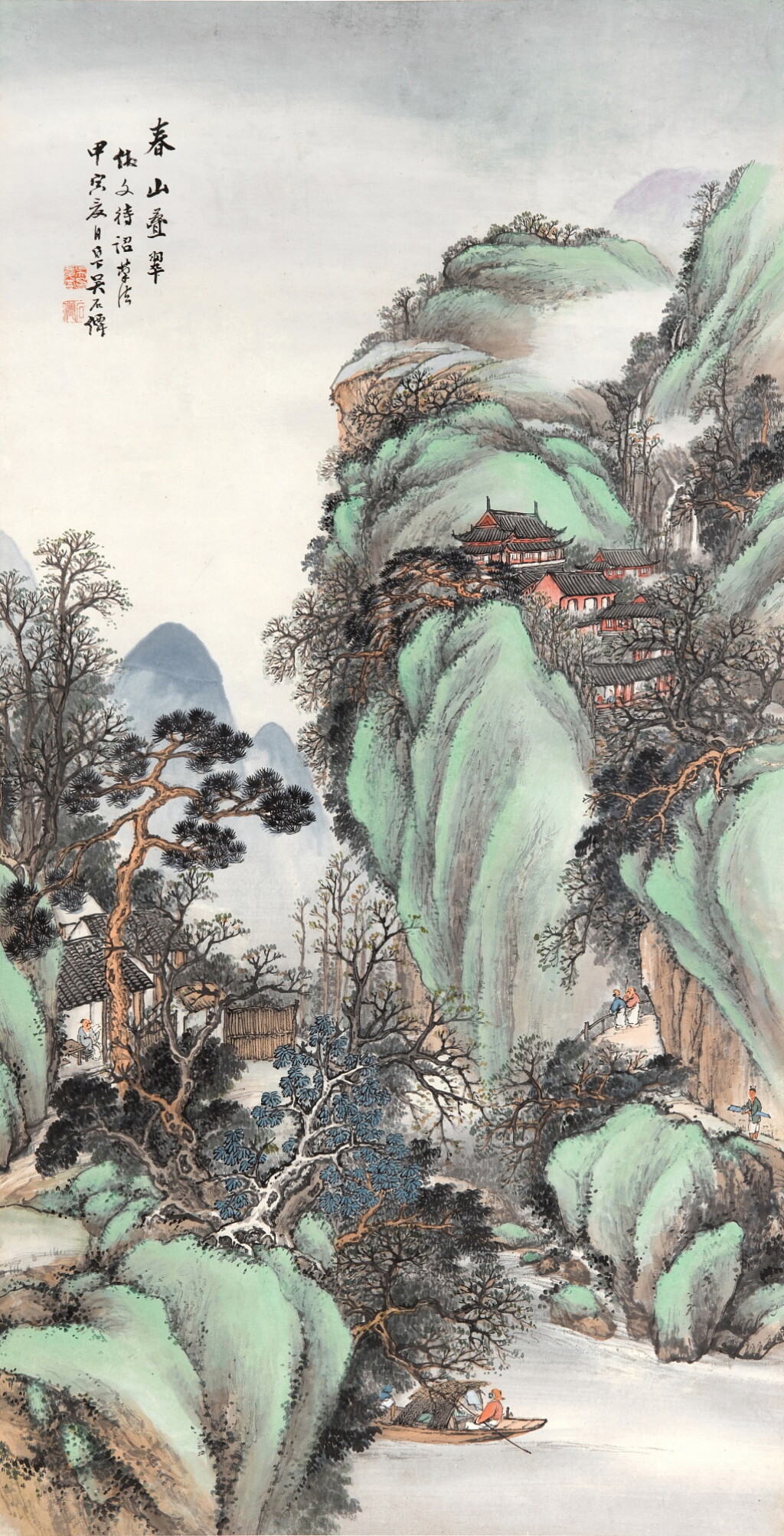 View full screen - View 1 of Lot 6155. 吳石僊 春山叠翠 | Wu Shixian, Scenery of Spring Mountain.