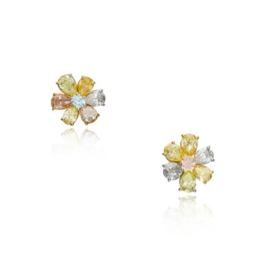 View full screen - View 1 of Lot 411. Pair of Fancy Colored Diamond and Diamond Earrings.