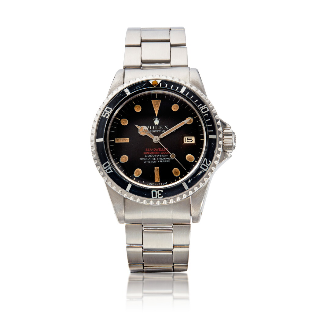 View full screen - View 1 of Lot 122. Reference 1665 'Double Red' Sea-Dweller, A stainless steel automatic wristwatch with date, bracelet and tropical dial, Circa 1971 勞力士 1665 型號 'Double Red' Sea-Dweller 精鋼自動上鏈鍊帶腕錶備日期顯示,配棕色錶盤,約1971年製.