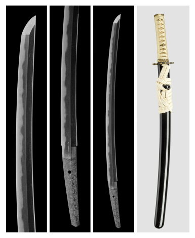 View full screen - View 1 of Lot 56. A Hizen wakizashi | Signed Hizen no kuni Kawachi Daijo Fujiwara Masahiro | Edo period, 17th century .