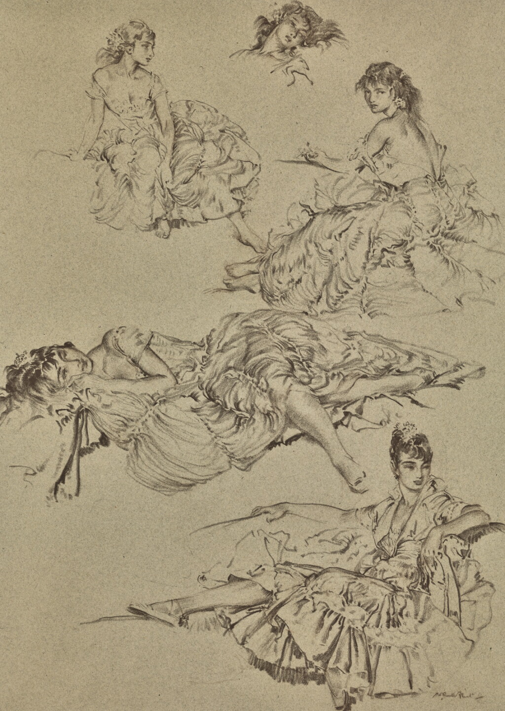 View full screen - View 1 of Lot 44. SIR WILLIAM RUSSELL FLINT, R.A., P.R.W.S. | STUDIES OF CECILIA.