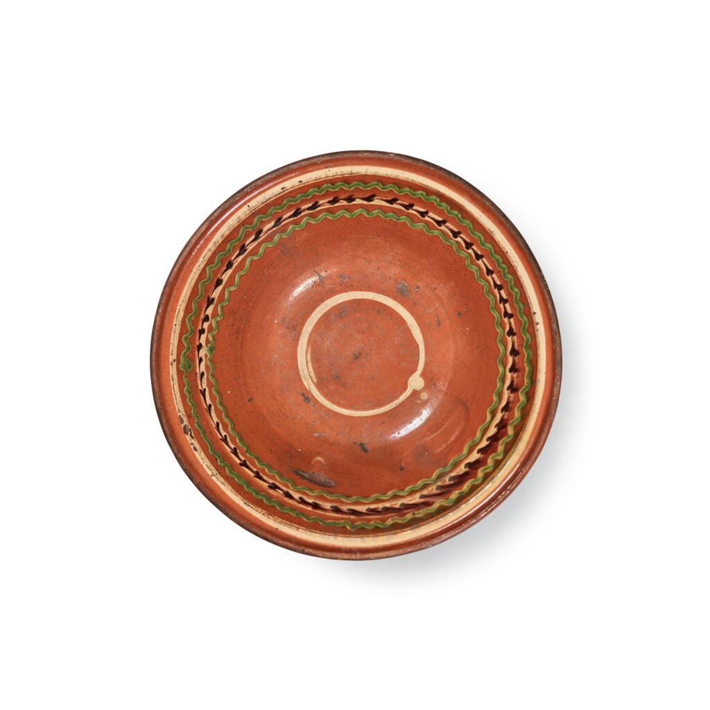View full screen - View 1 of Lot 1595. American Wavy Slip Decorated Red Earthenware Bowl, possibly mid-Atlantic, 19th Century.