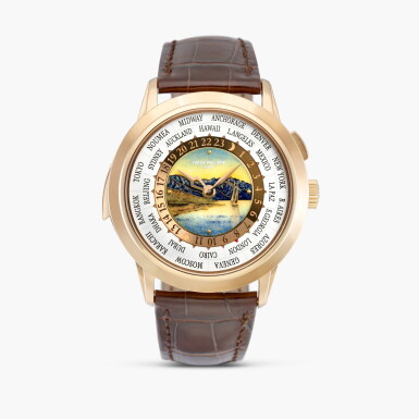 View full screen - View 1 of Lot 2598. Reference 5531 | A pink gold minute repeating world time wristwatch with cloisonné enamel dial, Circa 2019.