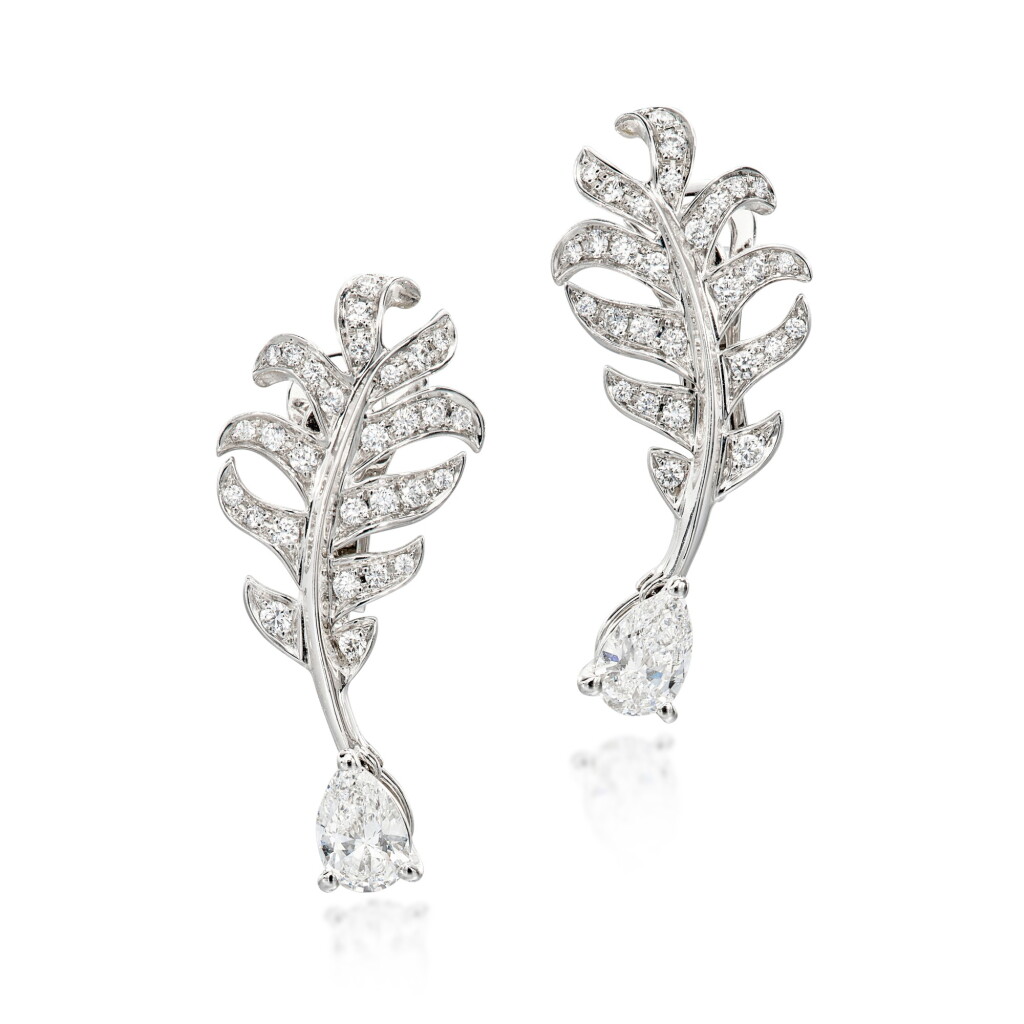 View full screen - View 1 of Lot 2993. 'Plume de Chanel' Pair of Diamond Earrings | 香奈兒 | 'Plume de Chanel' 鑽石耳環一對 .