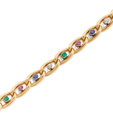 View full screen - View 1 of Lot 99. GOLD AND GEM-SET BRACELET, FRANCE.