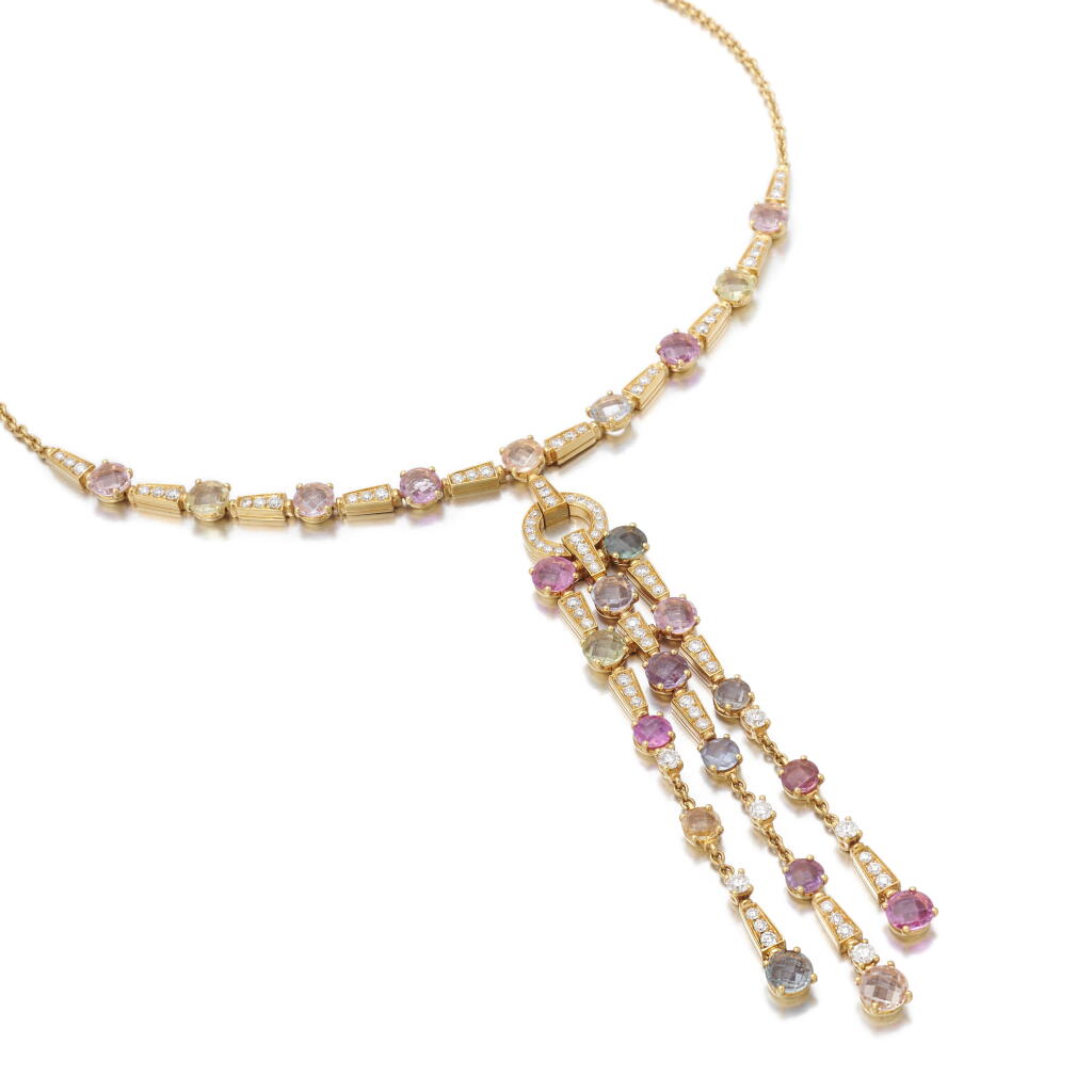 View full screen - View 1 of Lot 210. Gem set and diamond pendant necklace, 'Allegra' | Collana .