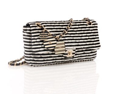 View full screen - View 1 of Lot 155. Black and white striped velvet classic shoulder bag.