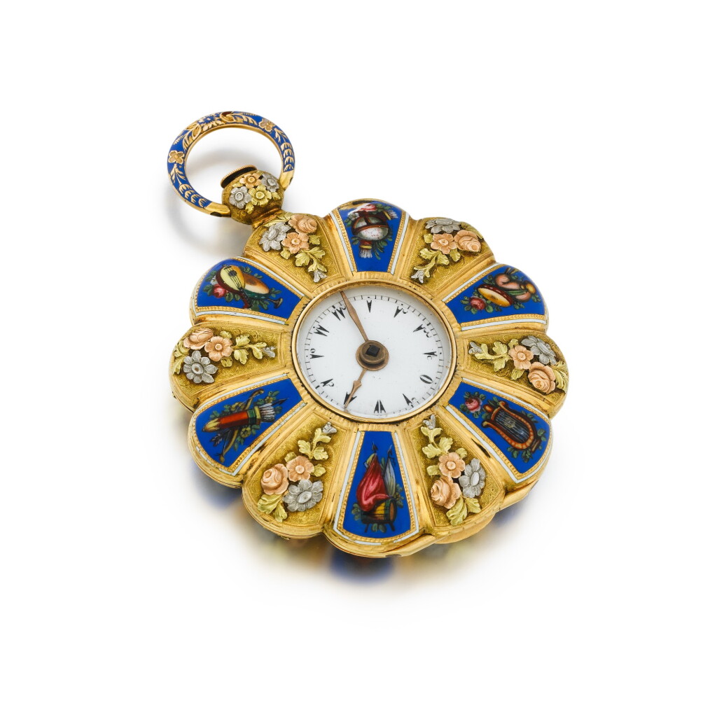View full screen - View 1 of Lot 1100. A fine three-colour gold and enamel half-hunting cased verge watch made for the Turkish market, circa 1820.