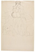 Sitzend von vorne, mit aufgestütztem Kinn (Seated Figure Head-On, Supporting her Chin)