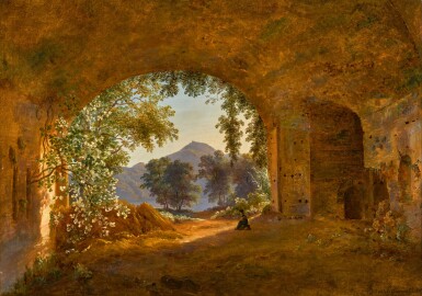 View full screen - View 1 of Lot 160. A Grotto with Castel Gandolfo Beyond.
