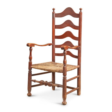 View full screen - View 1 of Lot 520. Fine William and Mary Red-Painted Maple Slat-Back Armchair, Philadelphia, Pennsylvania, Circa 1760.