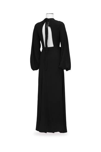Ossie Clark, circa 1971, Black crepe long dress with puffed sleeves | Ossie Clark, circa 1971, Black crepe long dress with puffed sleeves |
