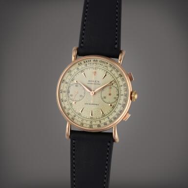 View full screen - View 1 of Lot 481. Reference 4062 ‘Chronographe Anti-Magnetique’ | A rare and early pink gold chronograph wristwatch, Circa 1942.