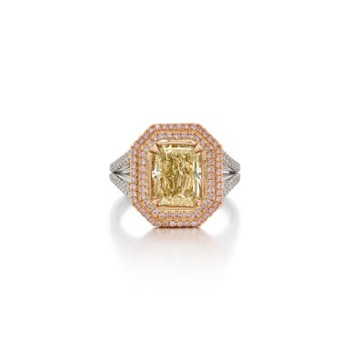 View full screen - View 1 of Lot 192. Fancy Light Green-Yellow Diamond, Colored Diamond and Diamond Ring.