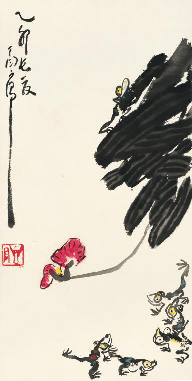 View full screen - View 1 of Lot 2618. 丁衍庸 蘭花青蛙 | Ding Yanyong, Orchids and Frogs.
