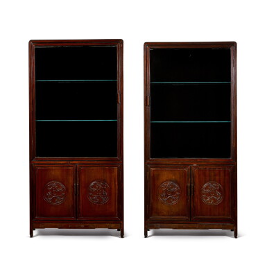 View full screen - View 1 of Lot 531. A PAIR OF ROSEWOOD DISPLAY CABINETS REPUBLICAN PERIOD | 民國 酸枝亮格櫃一對.